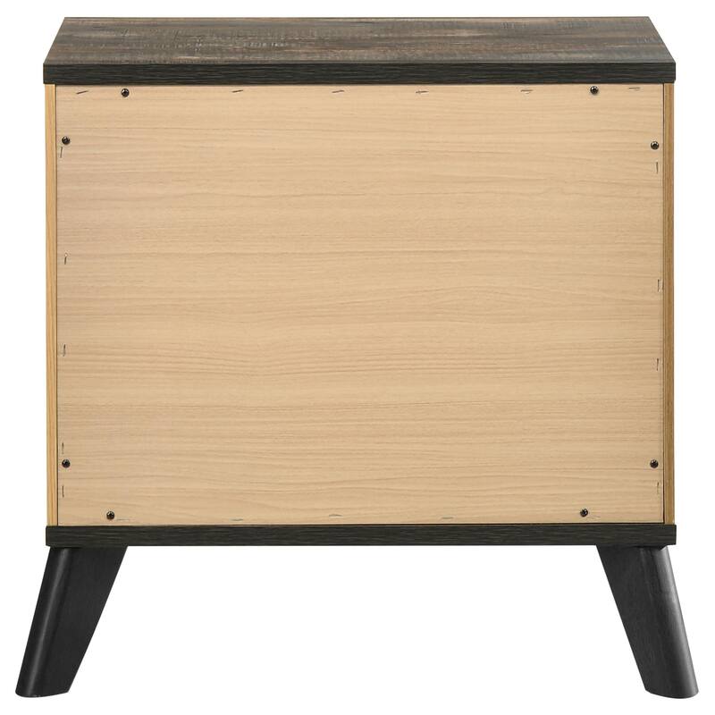 Wemy Nightstand with 2 Drawers, Metal Legs, Weathered Brown Pine Wood