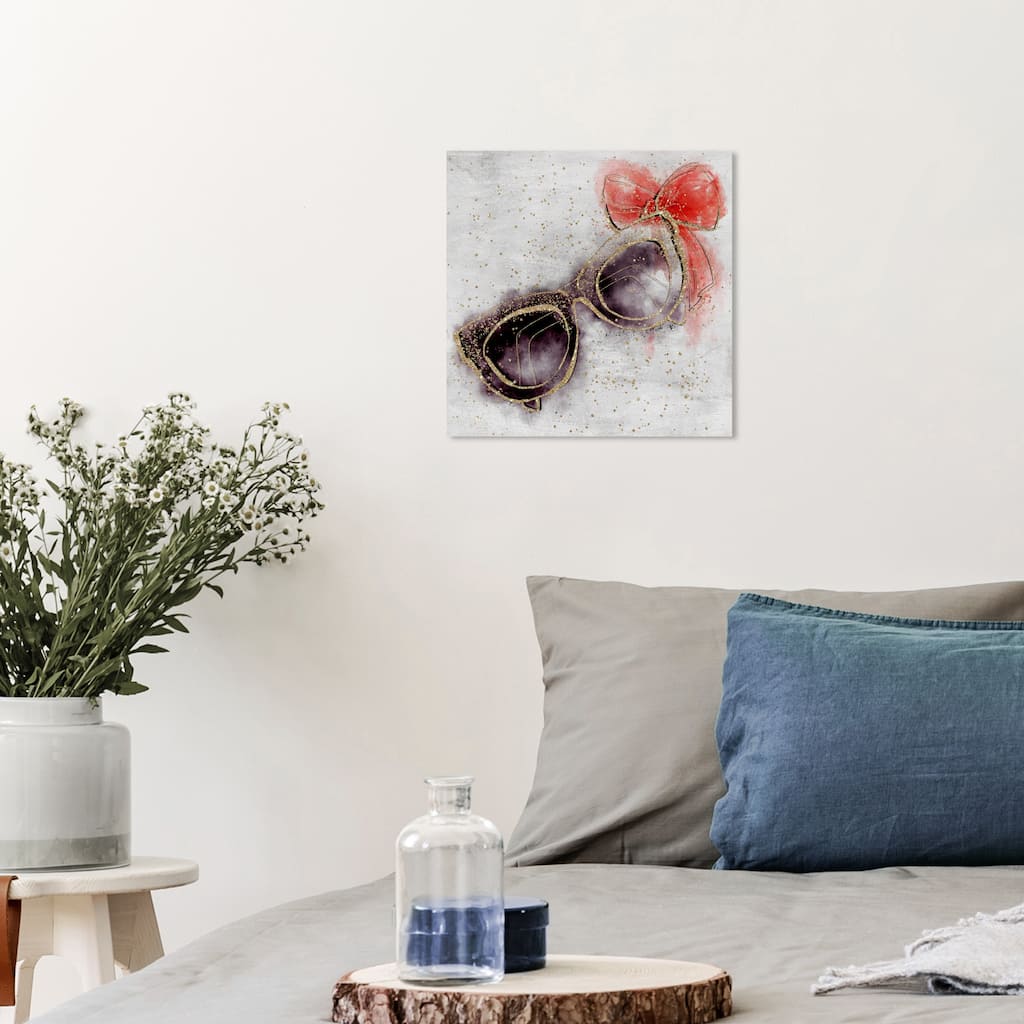 Wynwood Studio Canvas Fashion and Glam Gold Sparkle Ribbon Sunglasses Gold and Metallic Gold Glam Wall Art Canvas Print