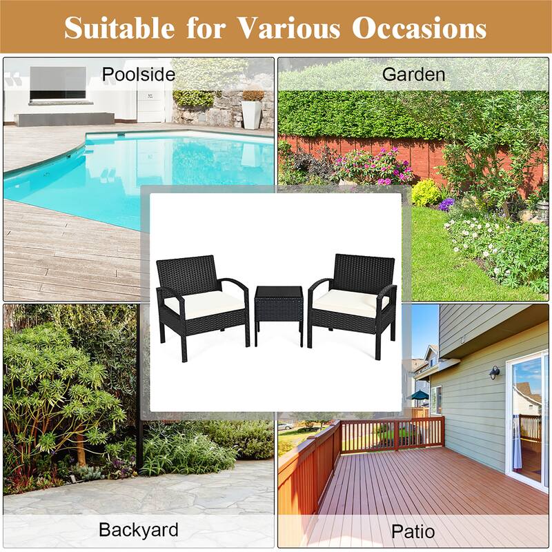 Costway 3PC Patio Rattan Furniture Set Coffee Table Conversation Sofa - See Details