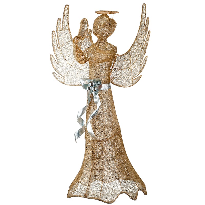 National Tree Company 53 in. Champagne Gold Praying Angel with LED Lights - 53 in