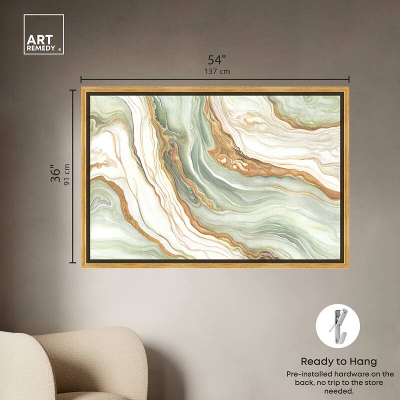 Art Remedy Green And Gold Framed Mineral, Agate & Geode 1 Piece Canvas Wall Art