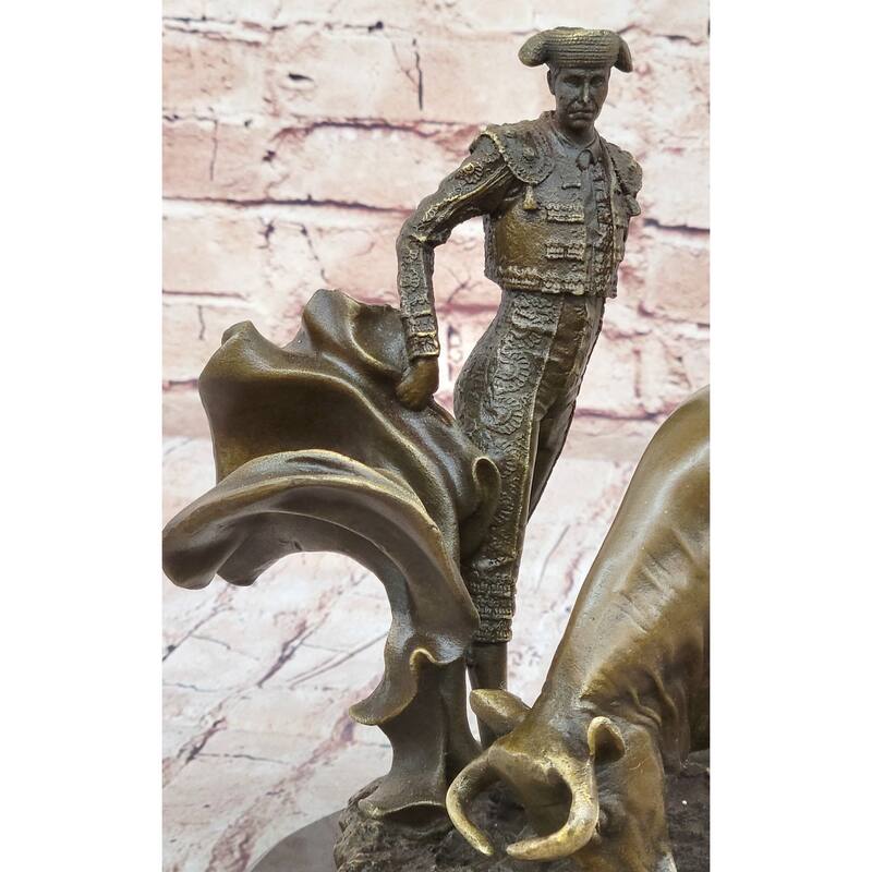 Spanish Matador W/ Imitative Bull - Signed Original Bronze Metal Sculpture Statue
