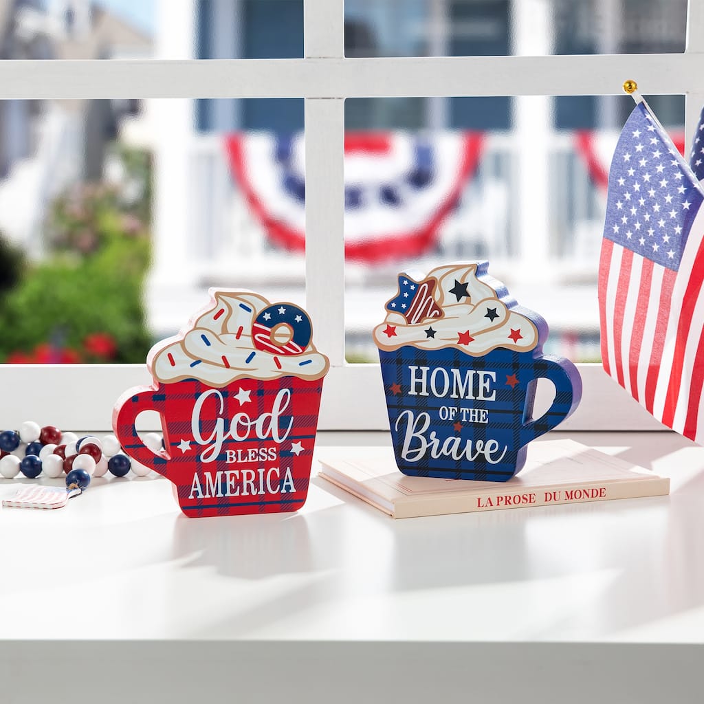 Glitzhome Set of 3 Wooden Patriotic Americana Table Signs Decor