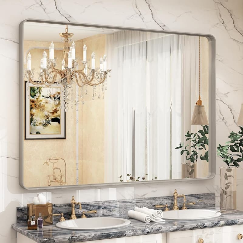 Aluminum Alloy Framed French Cleat Mounted Tempered Glass Wall Vanity Mirror - Silver - 48" x 40"