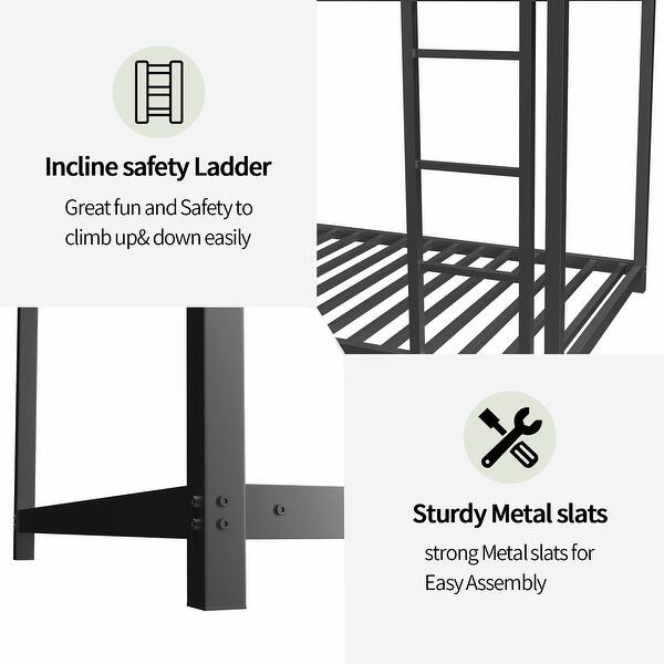 slide 2 of 12, Metal Twin Over Full Bunk Bed Sturdy Construction, Noise Reduction & Safety Guardrail Black