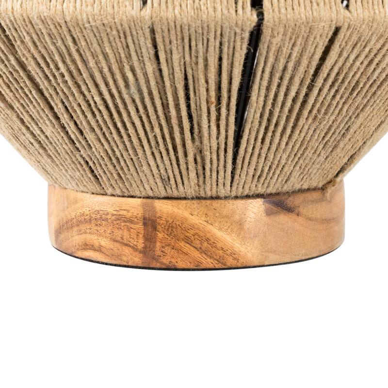 Iron & Jute Table Lamp With Wooden Base - 14.75" - Beige - 14.75
