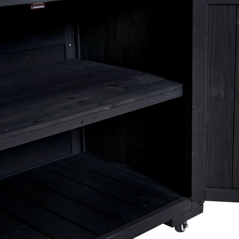 Solid Wood 64.9''Tall Outdoor Kitchen Island Kitchen Cart, Garden Potting Bench with Stainless Table Top for BBQ