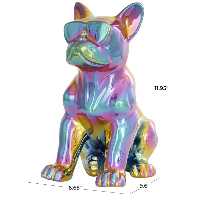 Ceramic Bulldog Decorative Sculpture with Sunglasses - Silver, Gold - CosmoLiving by Cosmopolitan