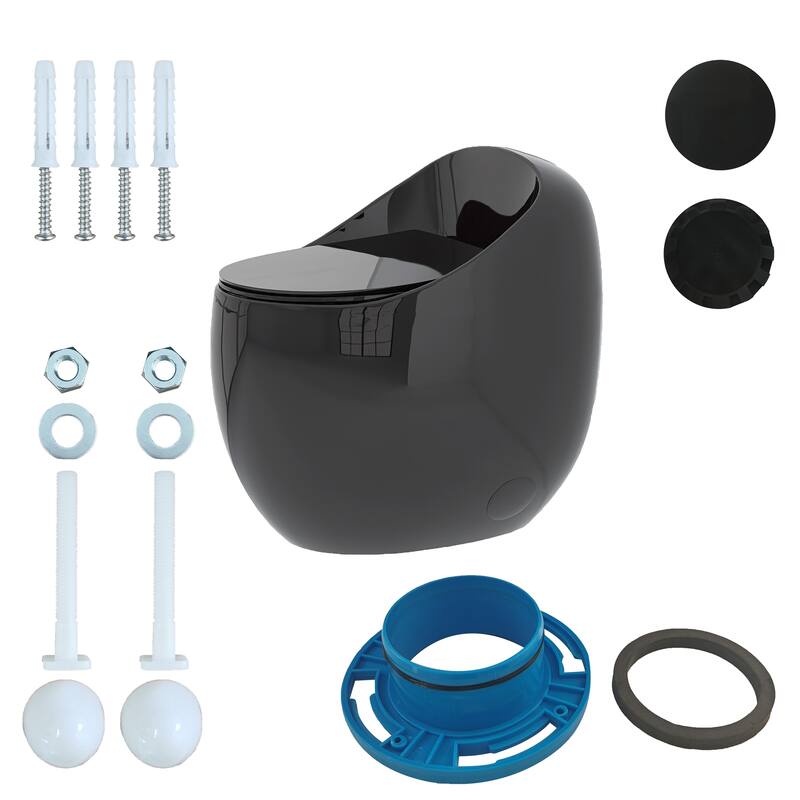 Glossy Black 1-Piece Elongated Toilet
