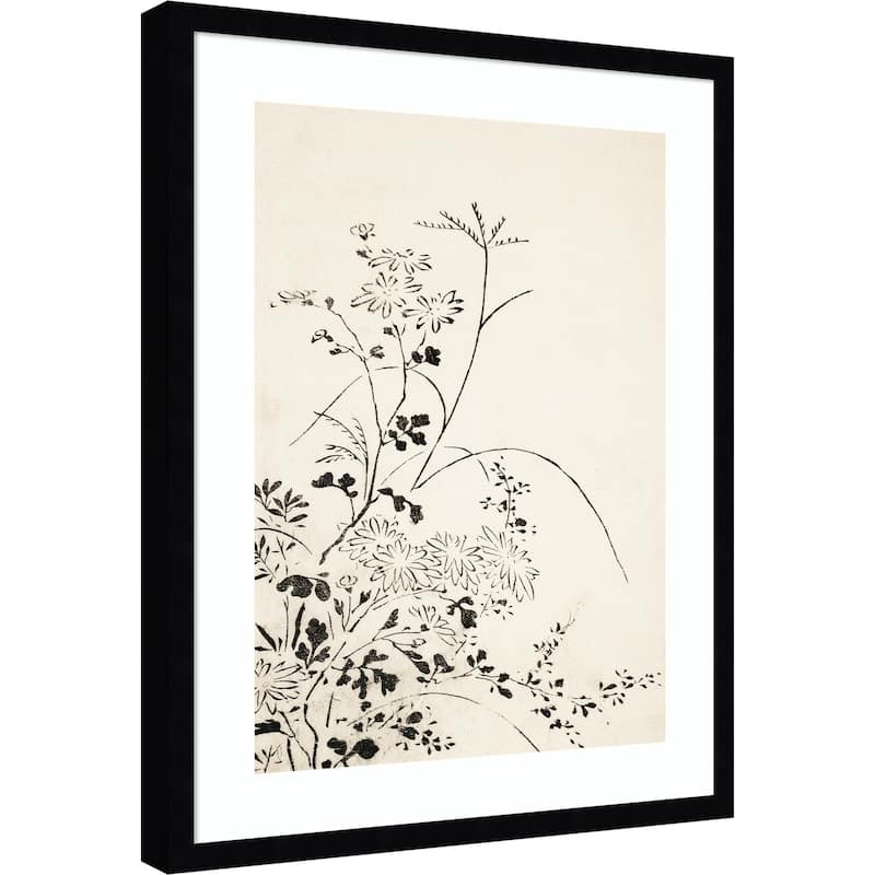 Autumn Flowers and Grasses (1762) by Miyazaki Yuzen Wood Framed Wall Art Print