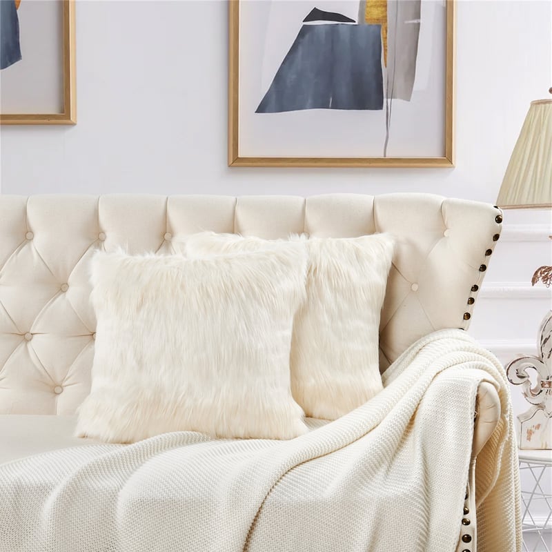 Chevron Shaggy Lamb FauxFur Pillow Cover (Set of 2), NO INSERT - Ivory