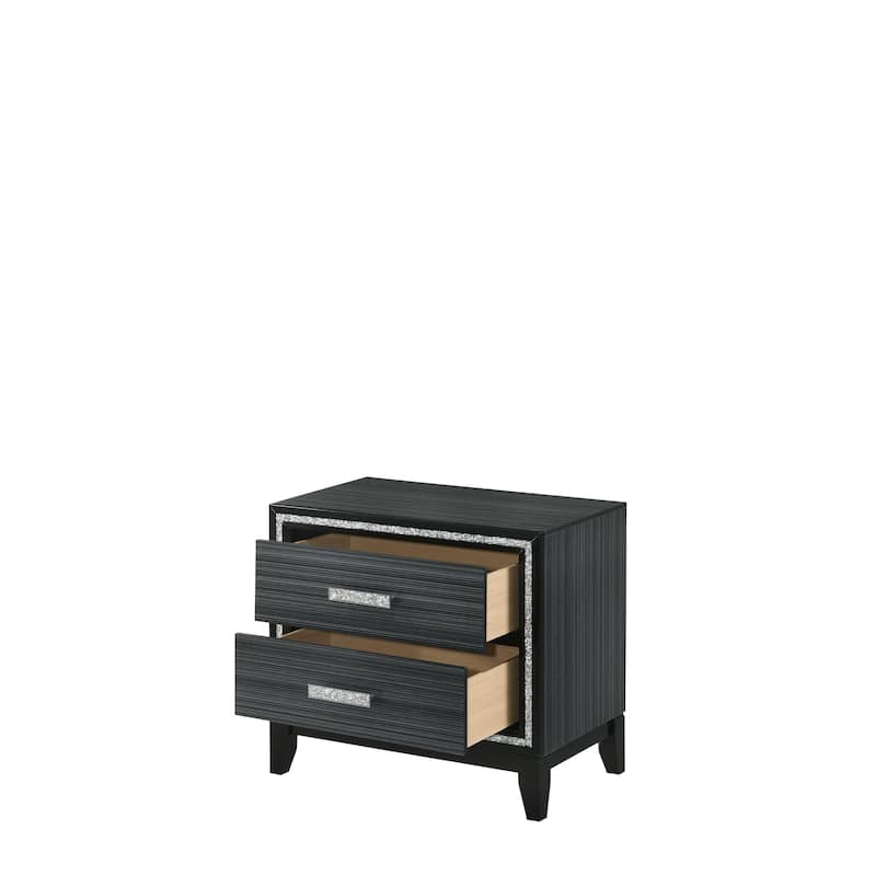 Weathered Black Finish Nightstand with Two Spacious Drawers