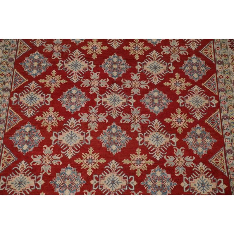 Red Geometric Kazak Oriental Area Rug Handmade Wool Carpet - 9'0" x 11'5"