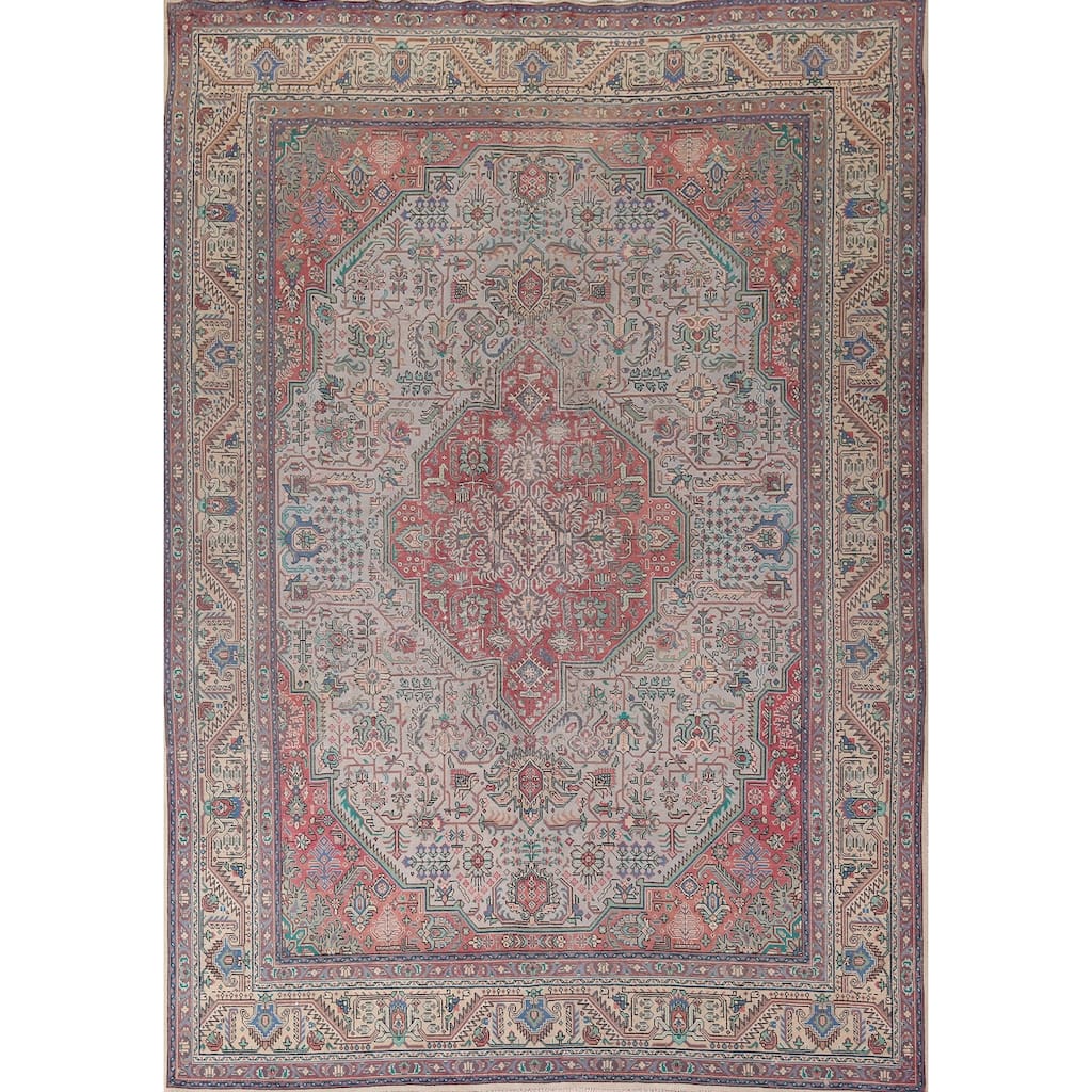 Geometric Tabriz Persian Vintage Area Rug Handmade Wool Carpet - 9'6"x 12'8"