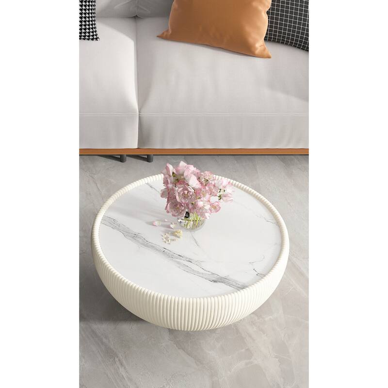 Light Marble Top Cup Shape Leather Coffee Table