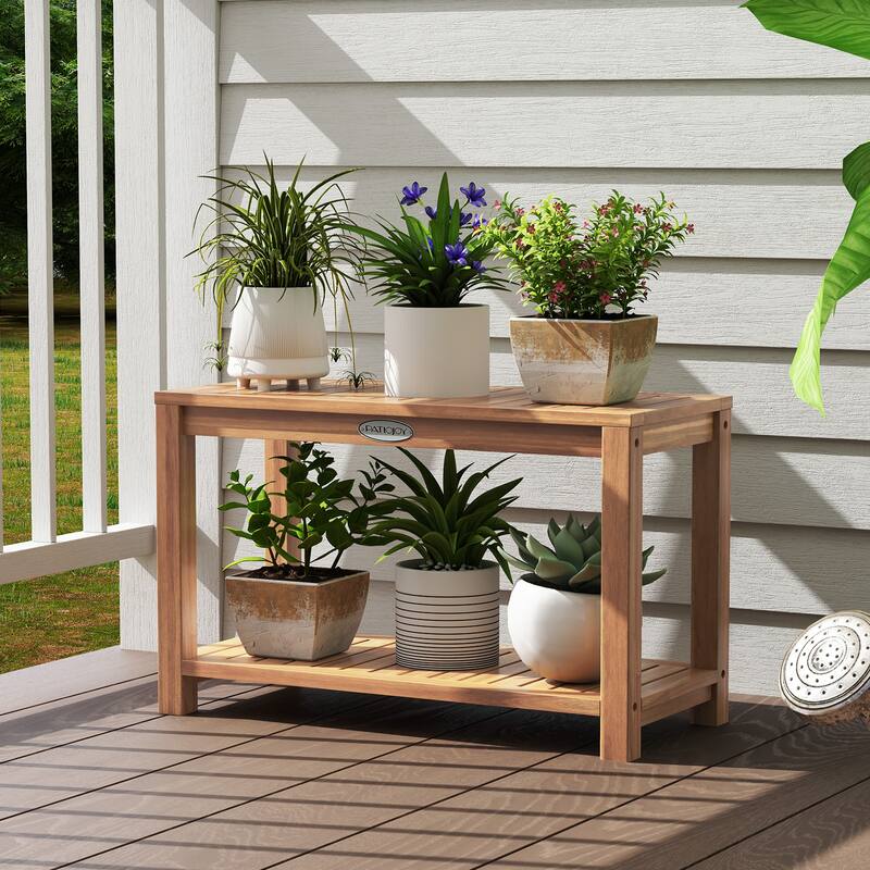 Gymax 30 Inch Teak Wood Shower Bench Inside Shower Stool w/ Storage