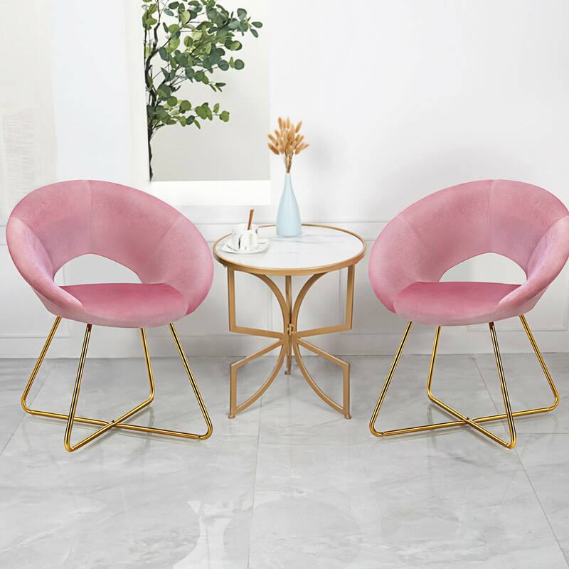 Gymax Set of 2 Accent Velvet Chairs Dining Chairs Arm Chair w/Golden - See Details