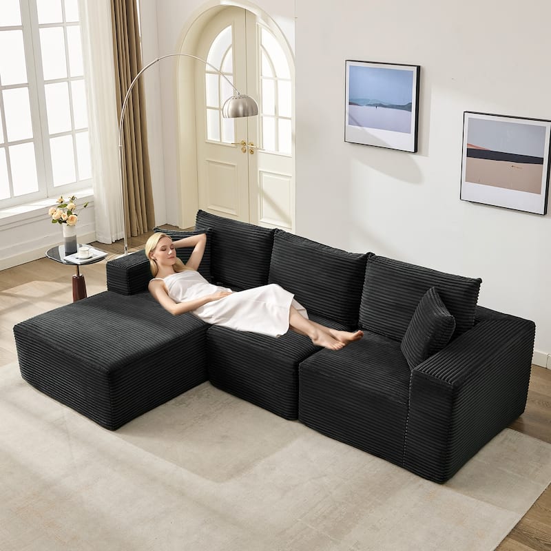 109'' Corduroy Modular Sectional Sofa with Chaise
