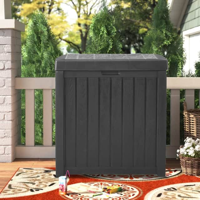 Zenova 52-Gallon Small Deck Box Outdoor Storage Container and Seat for Patio Cushions and Gardening Tools - 52