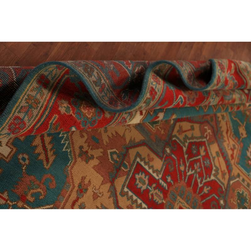 Green Medallion Oushak Indian Large Rug Hand-Knotted Wool Carpet - 9'7"x 13'9"