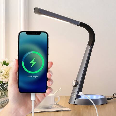 Dixon 19" Aluminum Contemporary Minimalist Adjustable Head Dimmable USB Charging LED Task Lamp, Black by JONATHAN Y - 18.5"