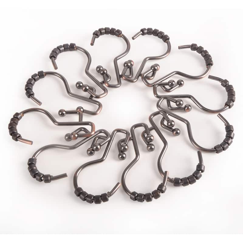 Utopia Alley Shower Hooks - Double Shower Curtain Rings for Bathroom - Set of 12, Oil Rubbed Bronze - Oil Rubbed Bronze