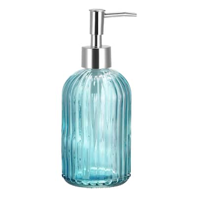Soap Dispenser - 13.5Oz Glass Dish Hand Soap Dispenser with Silvery Pump for Kitchen Bathroom