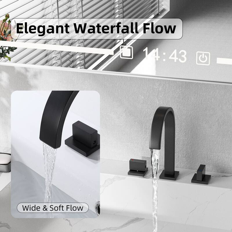 Modland Black / Gold High-Arc 3 Hole Bathroom Sink Faucet Widespread with 2 Handles