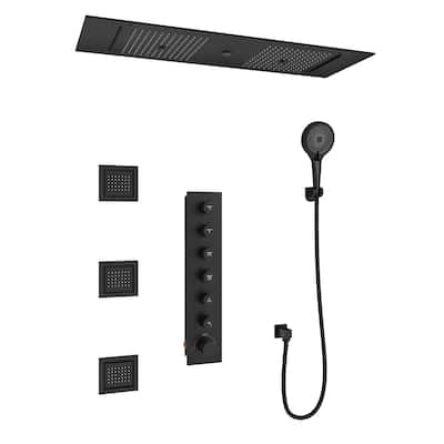 8-Spray 35 in. x 12 in. Ceiling Mount Fixed and Handheld Dual Shower Head 2.5 GPM with Bluetooth Music and 3-Body Jets