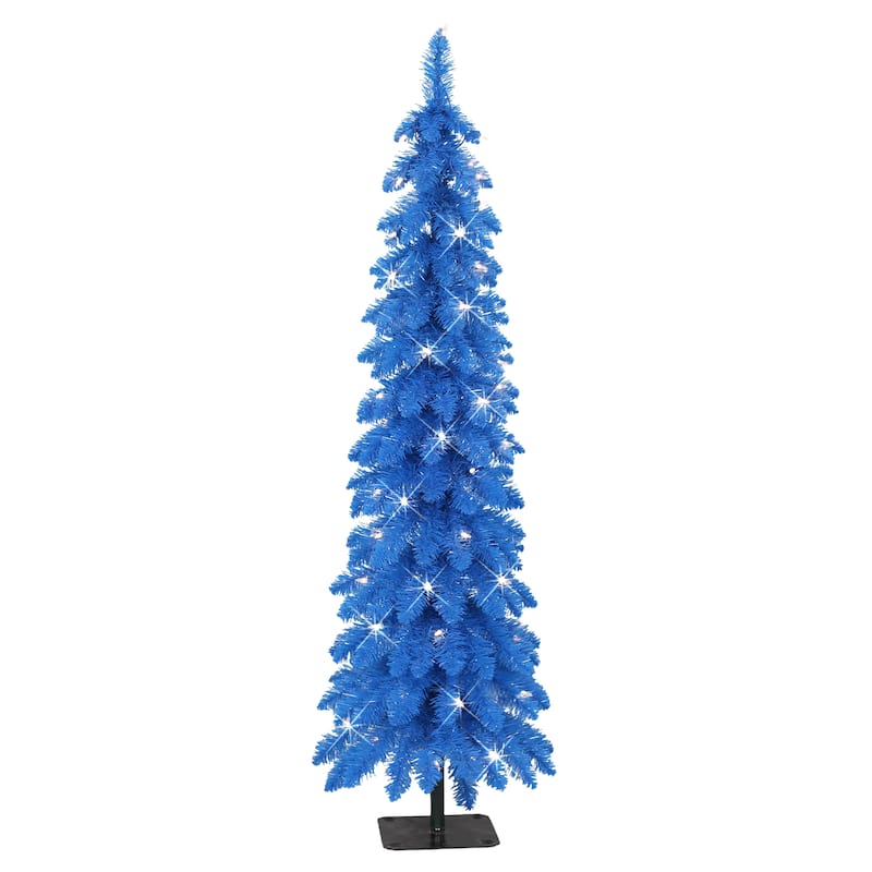 Puleo International 4 ft Pre-Lit Blue Artificial Alpine Pencil Tree