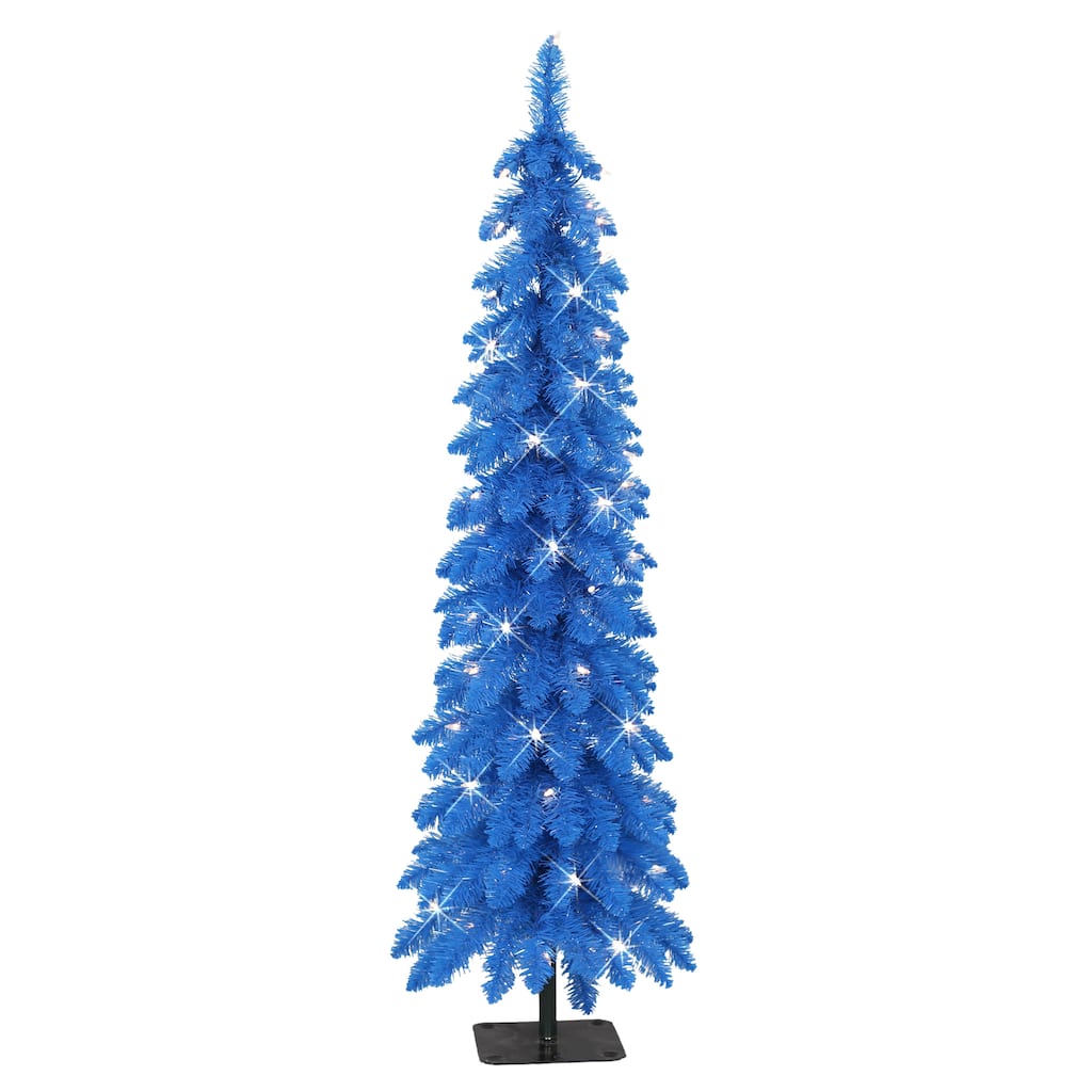 Puleo International 4 ft Pre-Lit Blue Artificial Alpine Pencil Tree