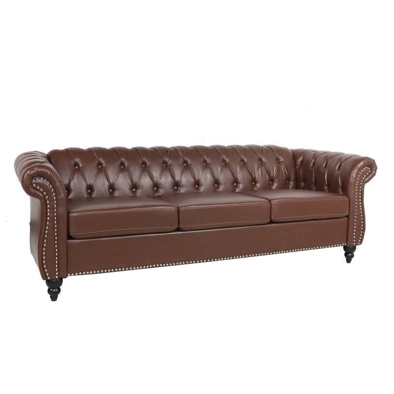 84.65" Rolled Arm Chesterfield 3 Seater Sofa