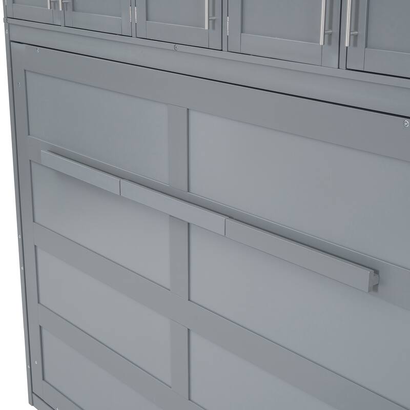 Queen Size Murphy Bed Hide Away Bed with Top Cabinets, Grey