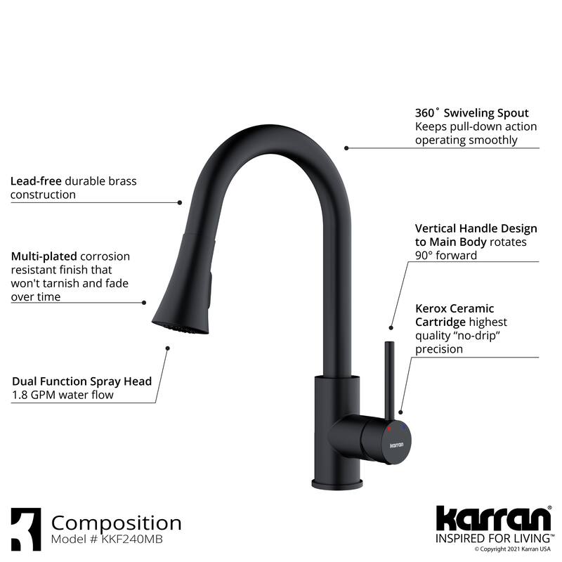 Karran Weybridge Single-Handle Pull-Down Sprayer Kitchen Faucet with Matching Soap Dispenser