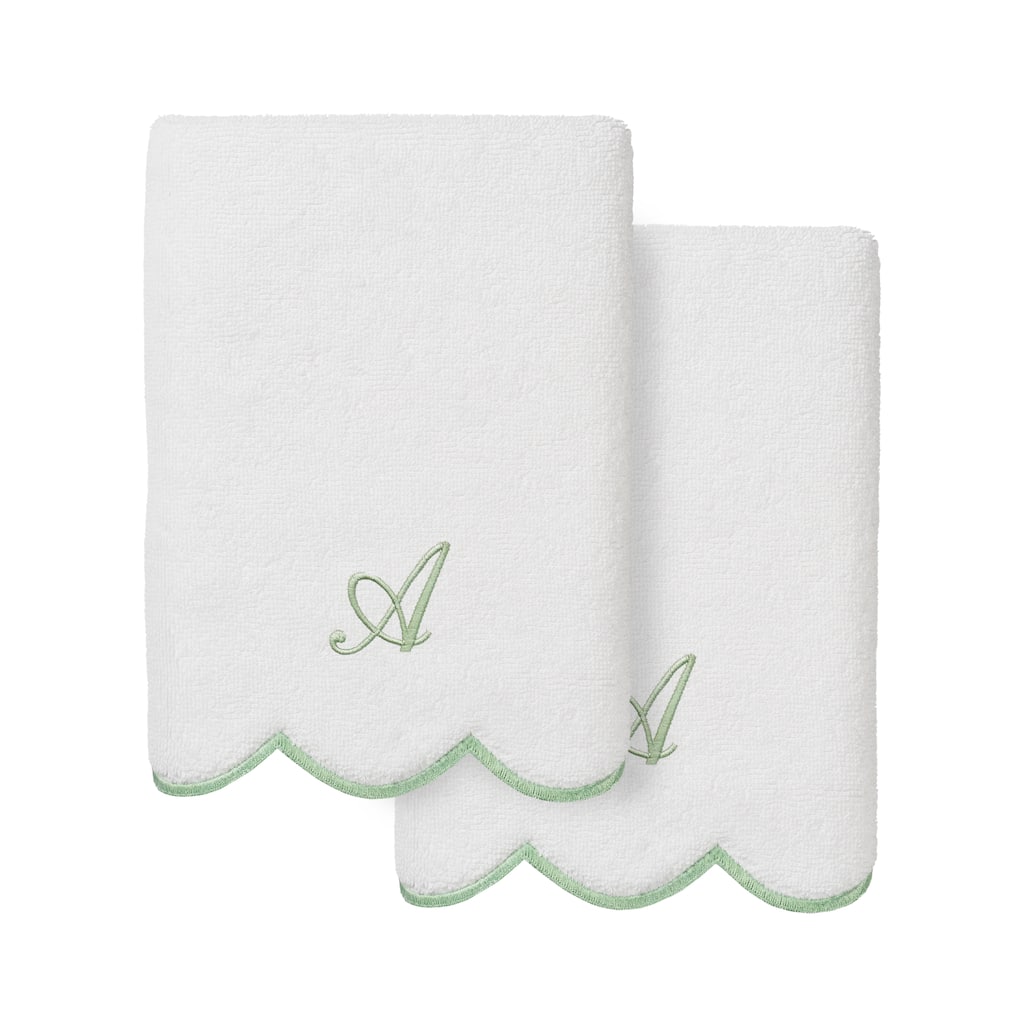 Authentic Hotel and Spa 100% Turkish Cotton Green ADORNIA Scallop Personalized 2 Piece Hand Towel Set - 2 Hand Towels