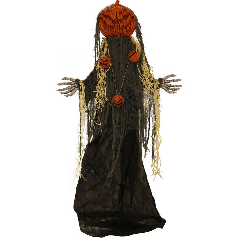 Life-Size Poseable Pumpkin Man with Lights, Indoor/Covered Outdoor Halloween Decoration