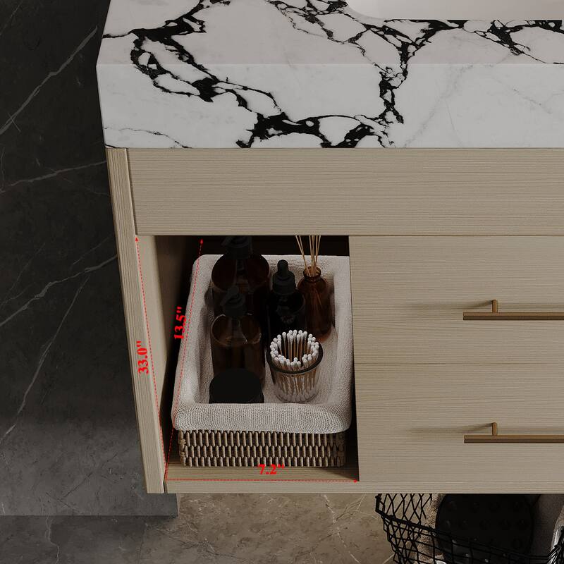 29.9" Modern Floating Bathroom Vanity with Sintered Stone Top, Ceramic Undermount Sink Wall-Mounted for Bathroom