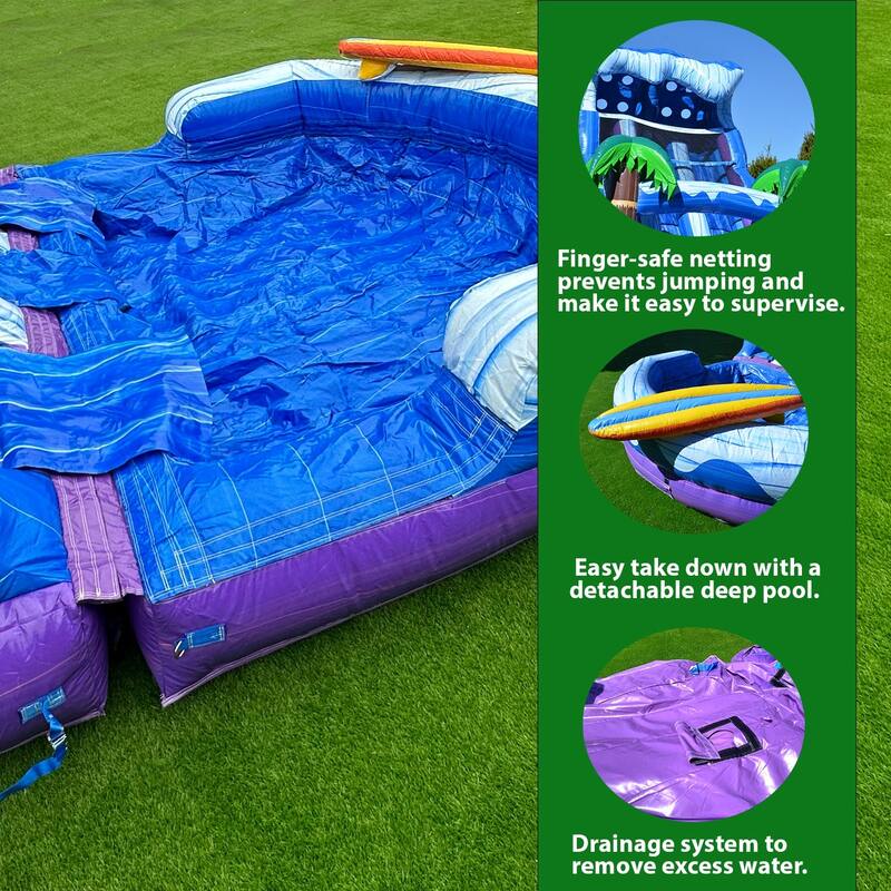 XJUMP 17' Surf Beach Inflatable Dual Lane Water Slide with Splash Pool & Air Blower, Tall Seating Height, Commercial Grade