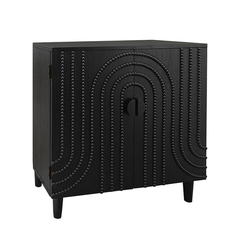 Roomfitters Modern Black Accent Cabinet with 2 Doors, Decorative Embossed Bead Design