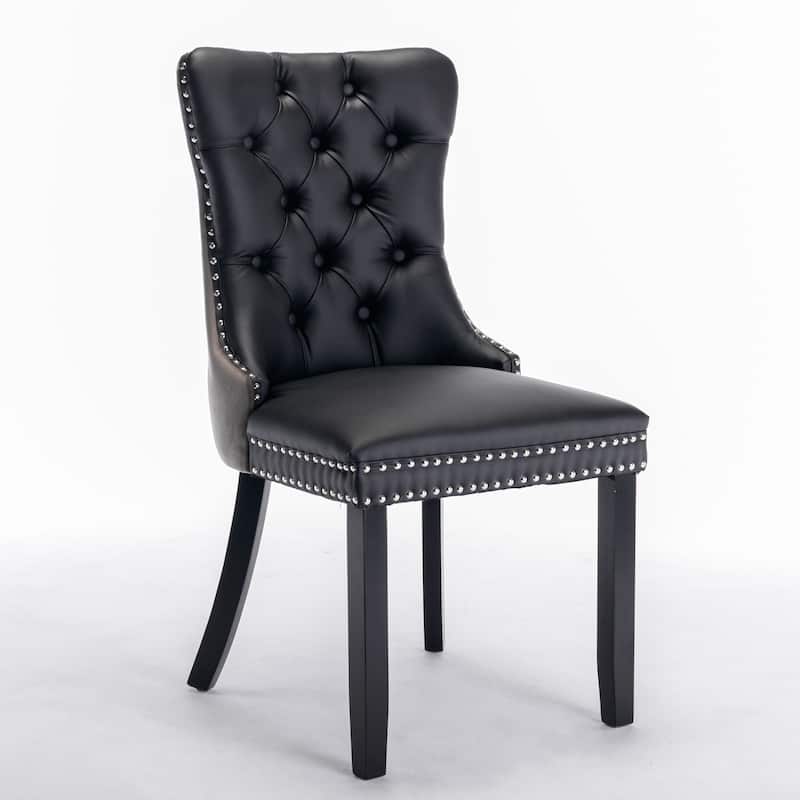 Faux Leather Upholstered Tufted Dining Chairs Set of 2, High Wingback Kitchen Chairs with Wood Legs and Nailhead Trim