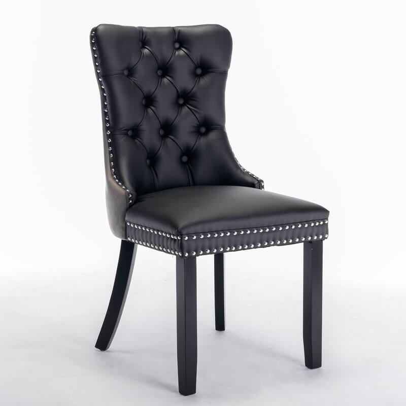 High-end Tufted Solid Wood PU and Velvet Upholstered Dining Chair with Wood Legs Nailhead Trim 2-Pcs Set