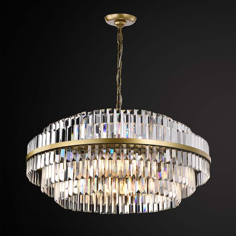 Remington Glam Tiered Crystal Chandelier - 10-Light 32in/4-Light 20in, Champagne Gold with Adjustable Chain, E12 Dimmable