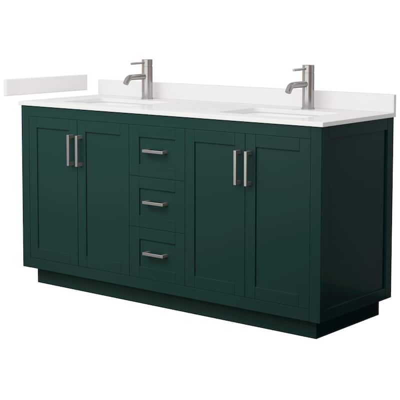 Wyndham Collection WCF292966D-QTZ-UNSMXX Miranda 66" Free Standing - Green / White Quartz Top / Brushed Nickel Hardware