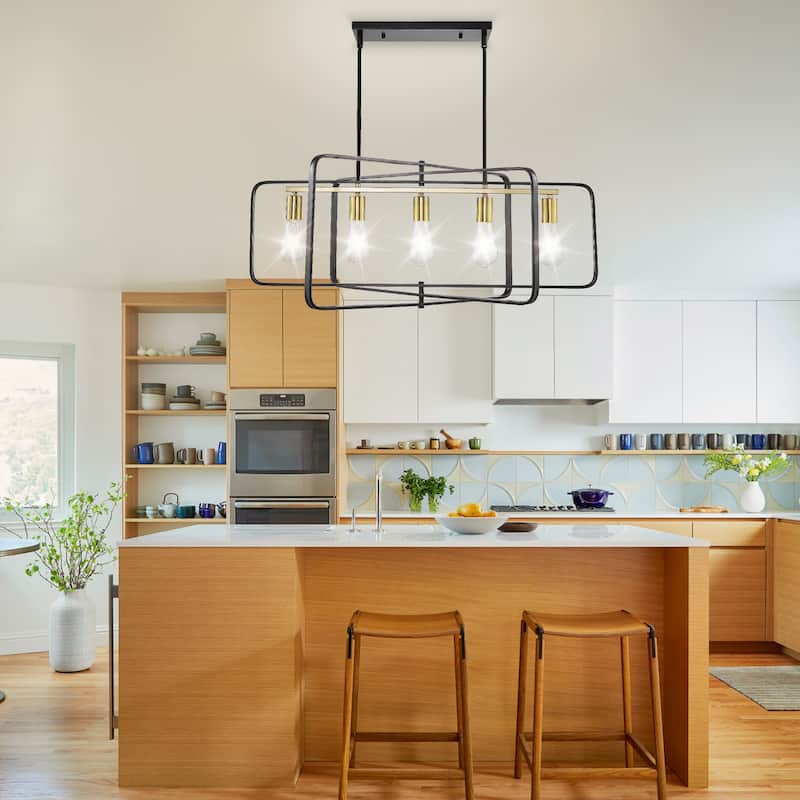 5-Light Modern Farmhouse Metal Chandelier, Rectangle Island Lights -33 Inch