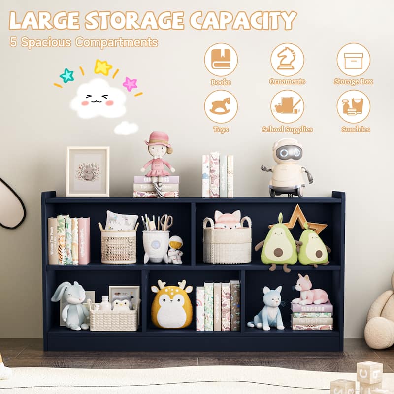 Wooden Storage Cabinet with 5 Sections, Montessori Kids Bookshelf and Toy Organizer for Nursery, Playroom & Classroom