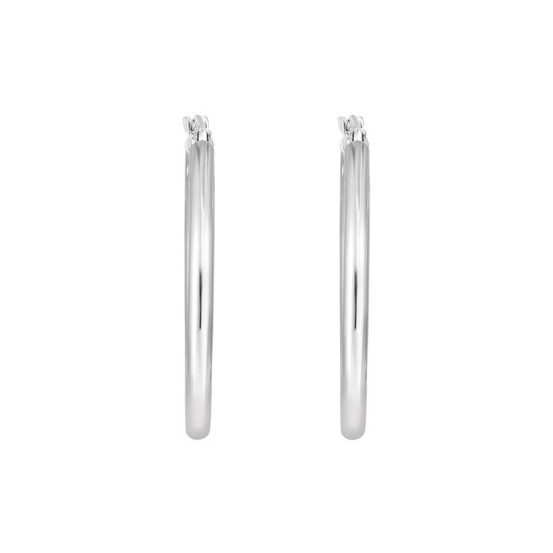 Curata 14k White Gold Shiny 2x25mm Round Tube Hoop Earrings With Hinged Clasp