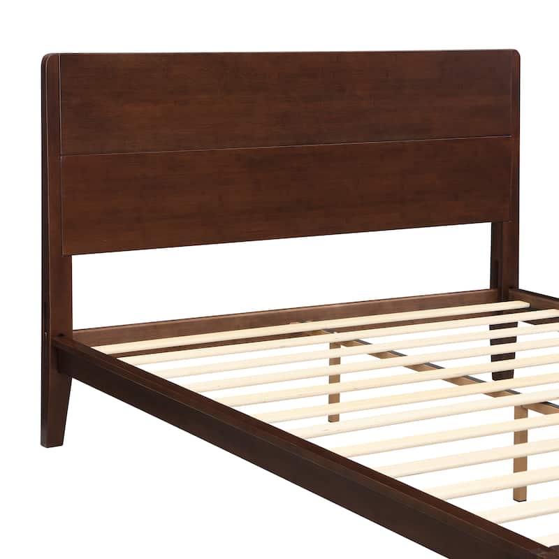 Bamboo Wood Platform Bed/Mid-Century Modern Bed Frame with Tall Headboard/Wood Slat Support/No Box Spring Needed/Easy Assembly