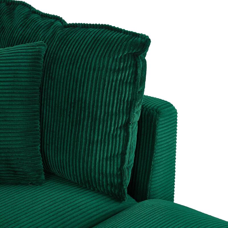 Corduroy 3-Seater Sofa, 4 Pillows, Breathable Fabric and Thick Cushions