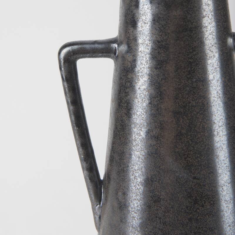 Kora Dark Gray And Brown Metallic Double Ear Vase (17") - 5.9L x 5.7W x 16.9H