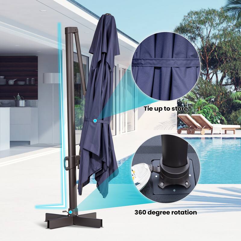 Outdoor 10X13 FT Dual Top Patio Cantilever Umbrella with Rod Base